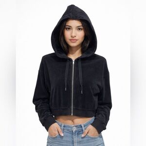 H&M Black Zip-Up Cropped Hoodie